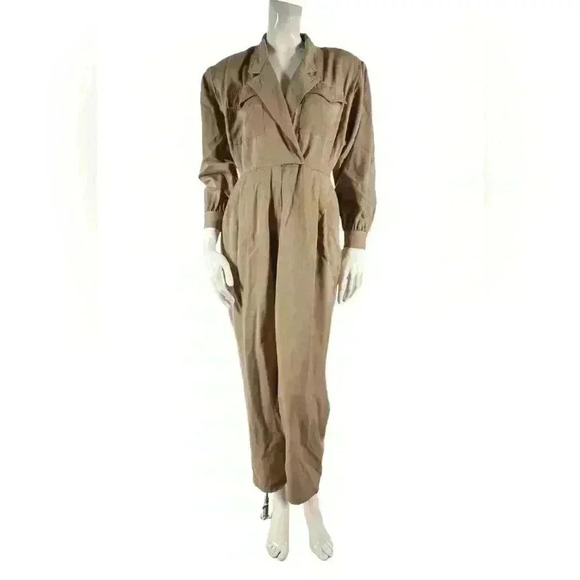 Bergdorf Goodman Pants - 1980s BERGDORF GOODMAN Beige Tan Wool Mechanic Jumpsuit 12US USA